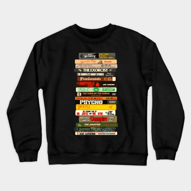 Classic Horror Books Stack Crewneck Sweatshirt by darklordpug